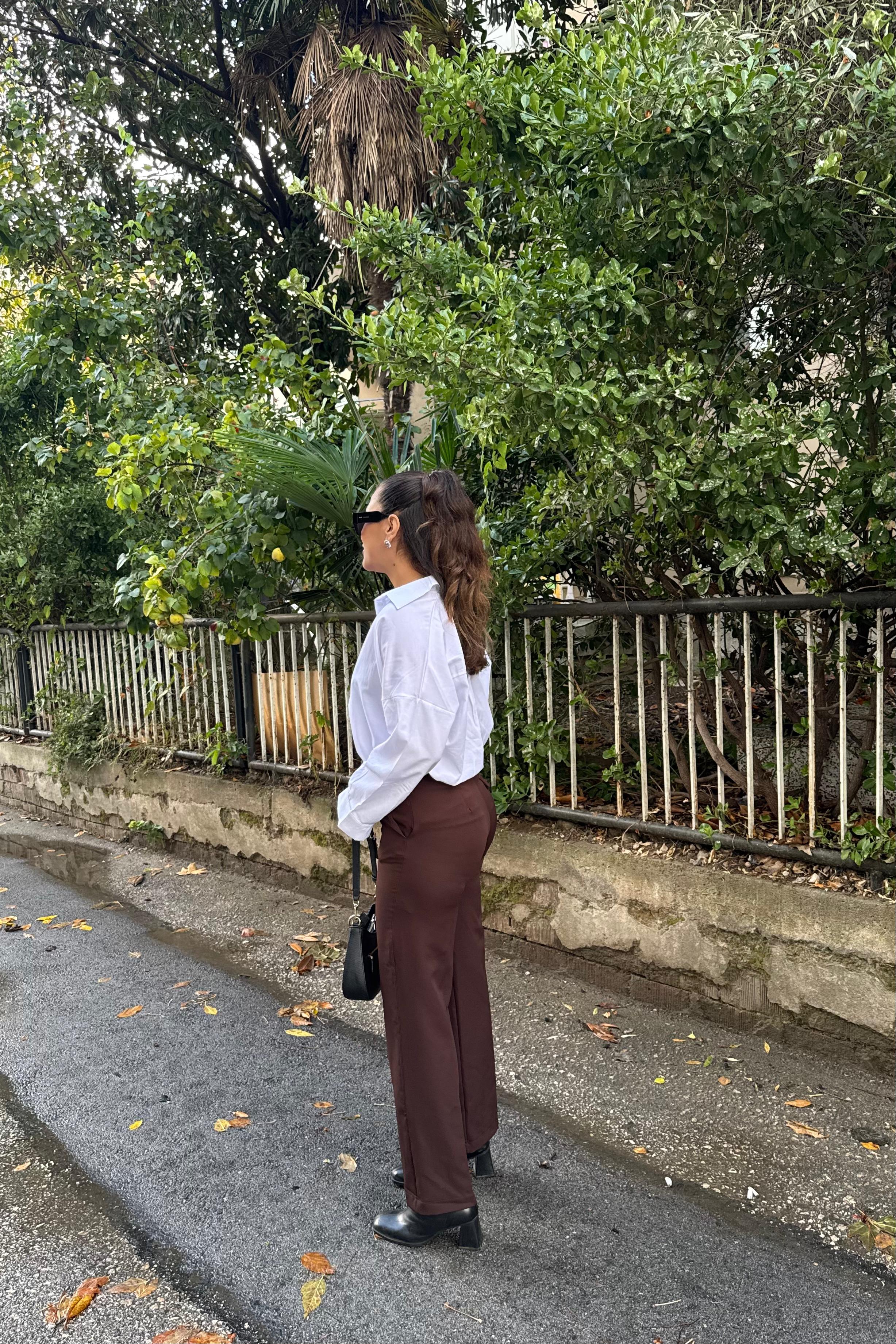 Mocha Kemer Detaylı Yüksek Bel Pantolon