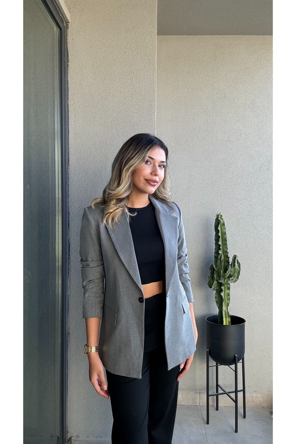 İçi Astarlı Tek Düğmeli Blazer Ceket