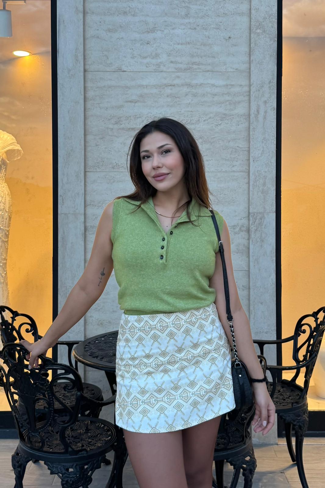 Triko Polo Yaka Kolsuz Bluz - Yeşil