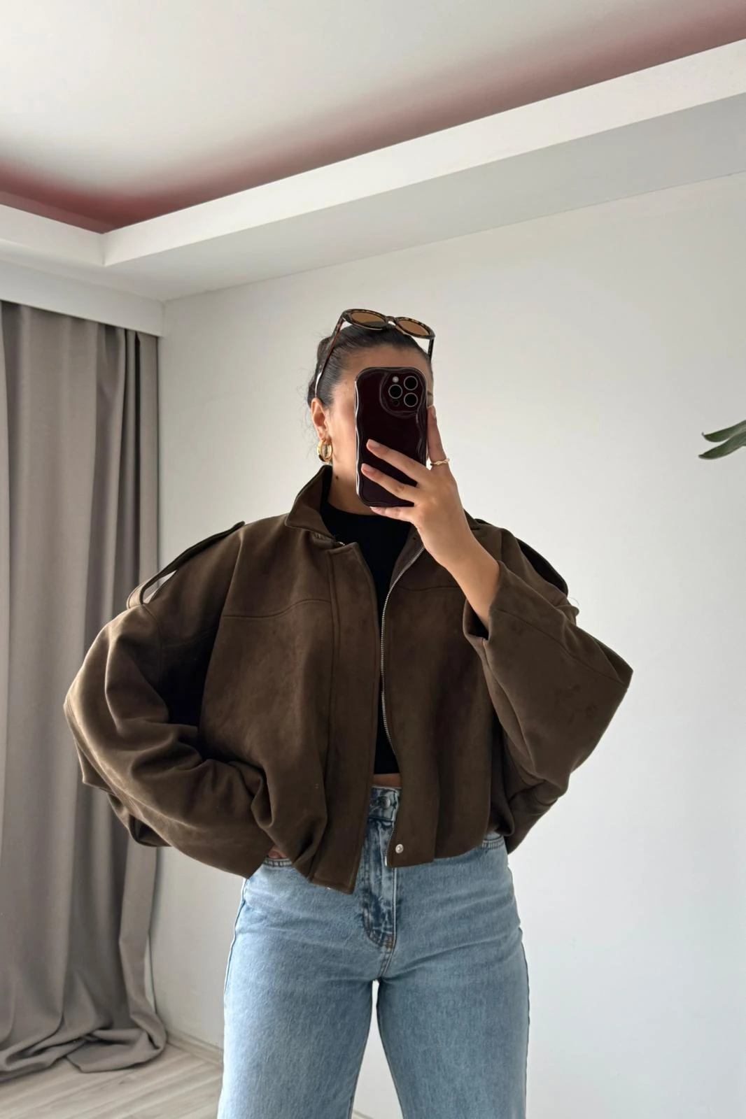 Süet Oversize Ceket - haki