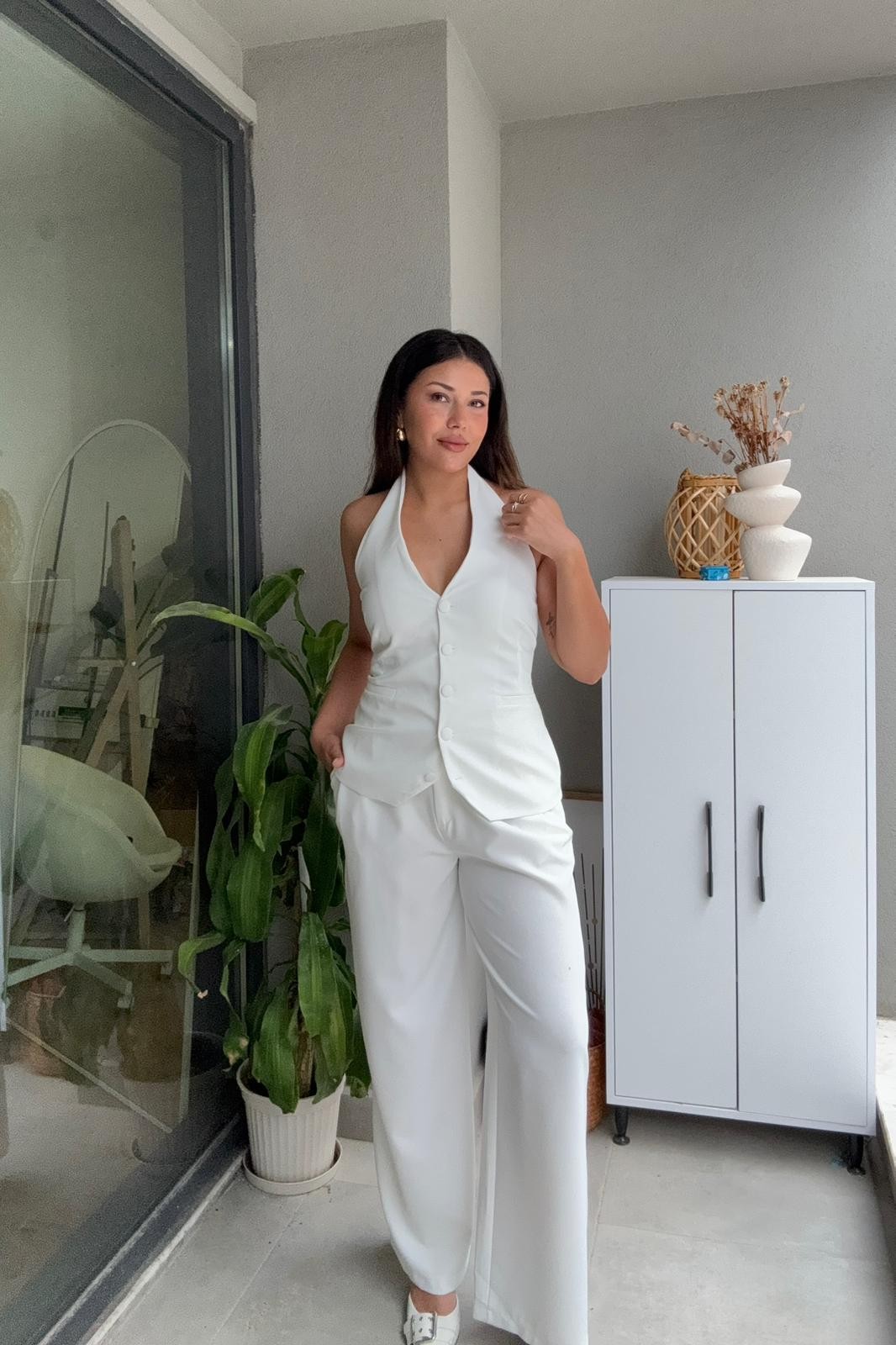 Halter Yaka Yelekli Palazzo Takım – Cles Couture