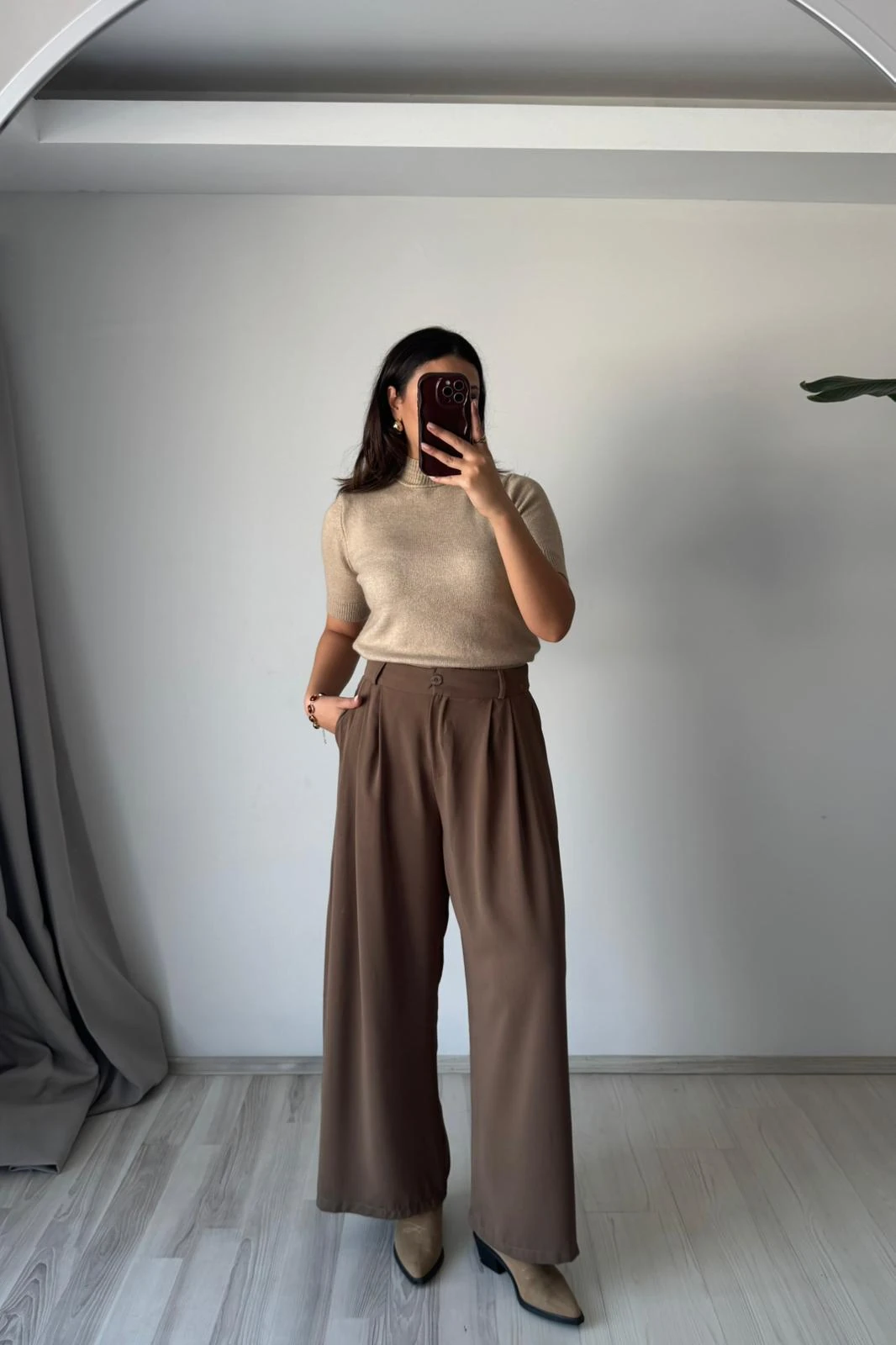 Yüksek Bel Dökümlü Pantolon