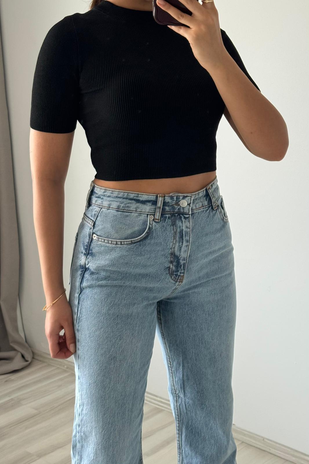 Yüksek Bel Düz Paça Jean