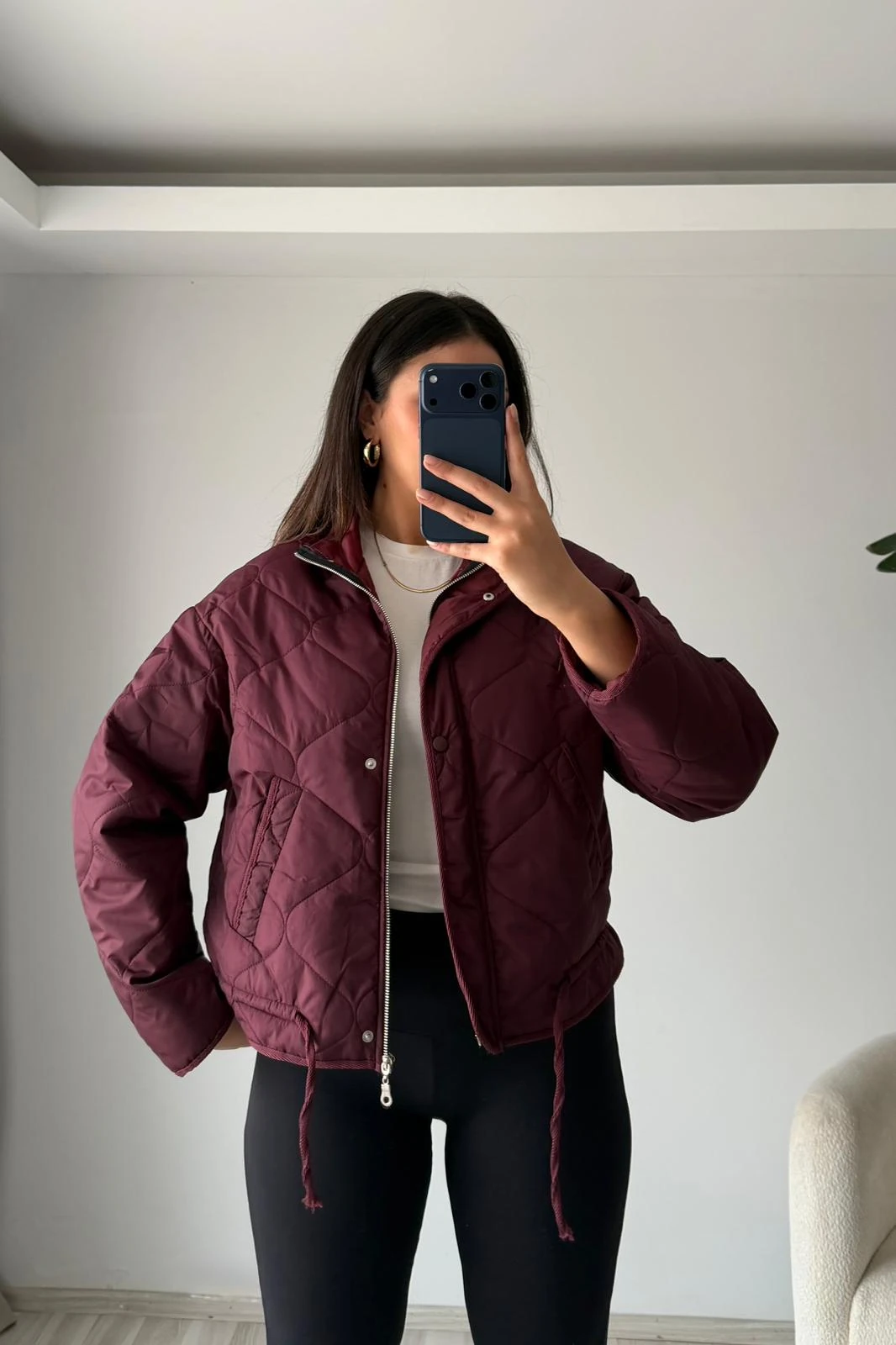 Kısa Kapitone Ceket - Bordo