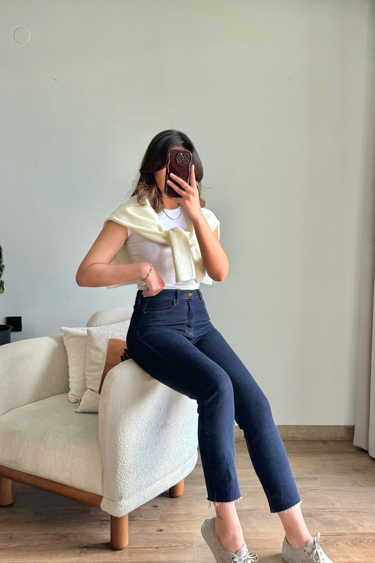 Mom Fit Kot Pantolon Standart Bel Cepli Pamuklu - Mom Jean