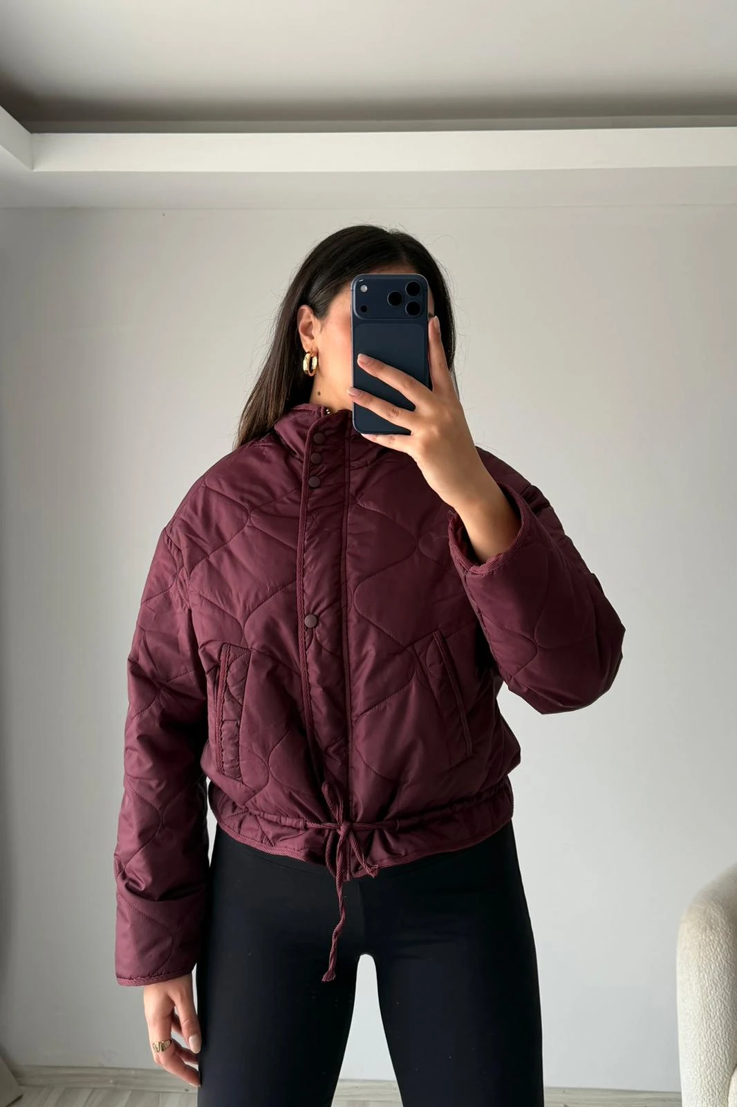 Kısa Kapitone Ceket - Bordo