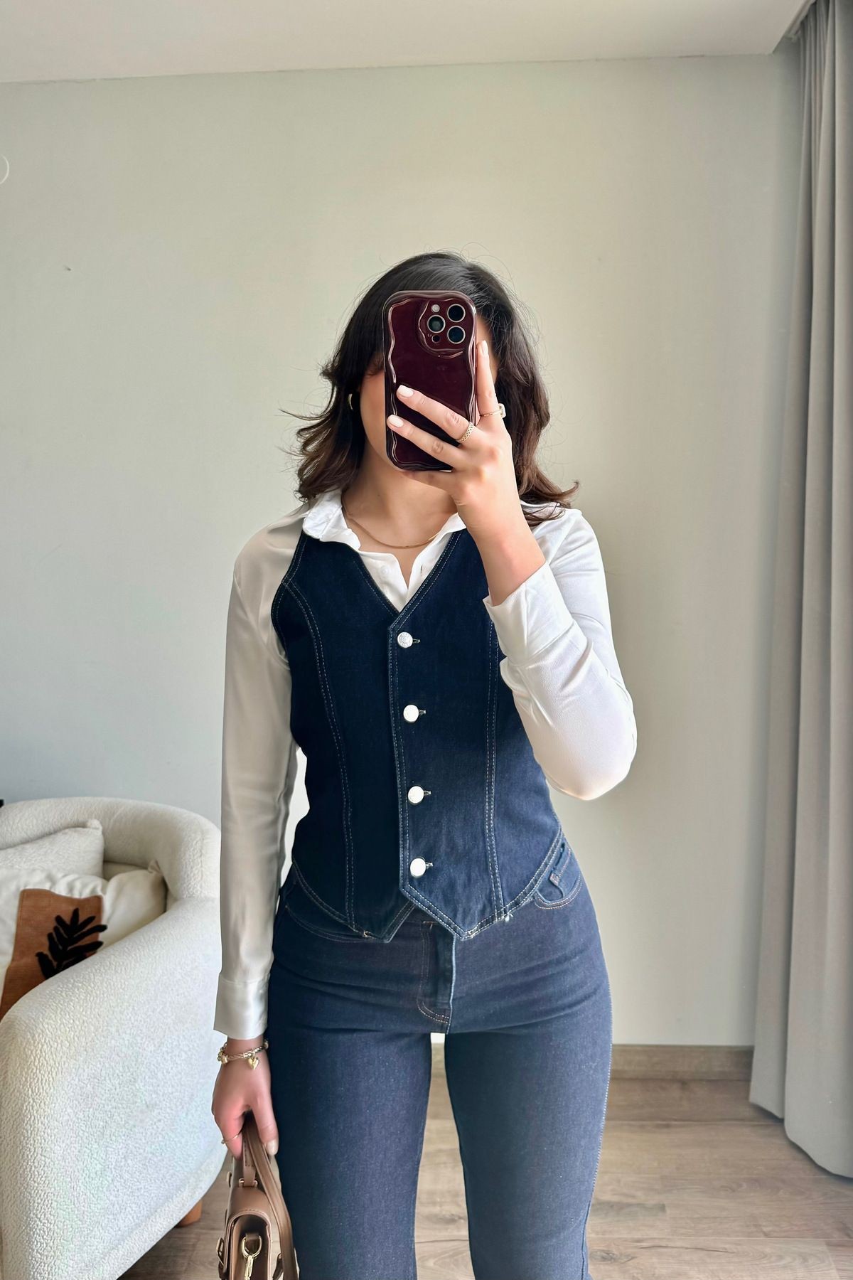 Dikişli Denim Yelek