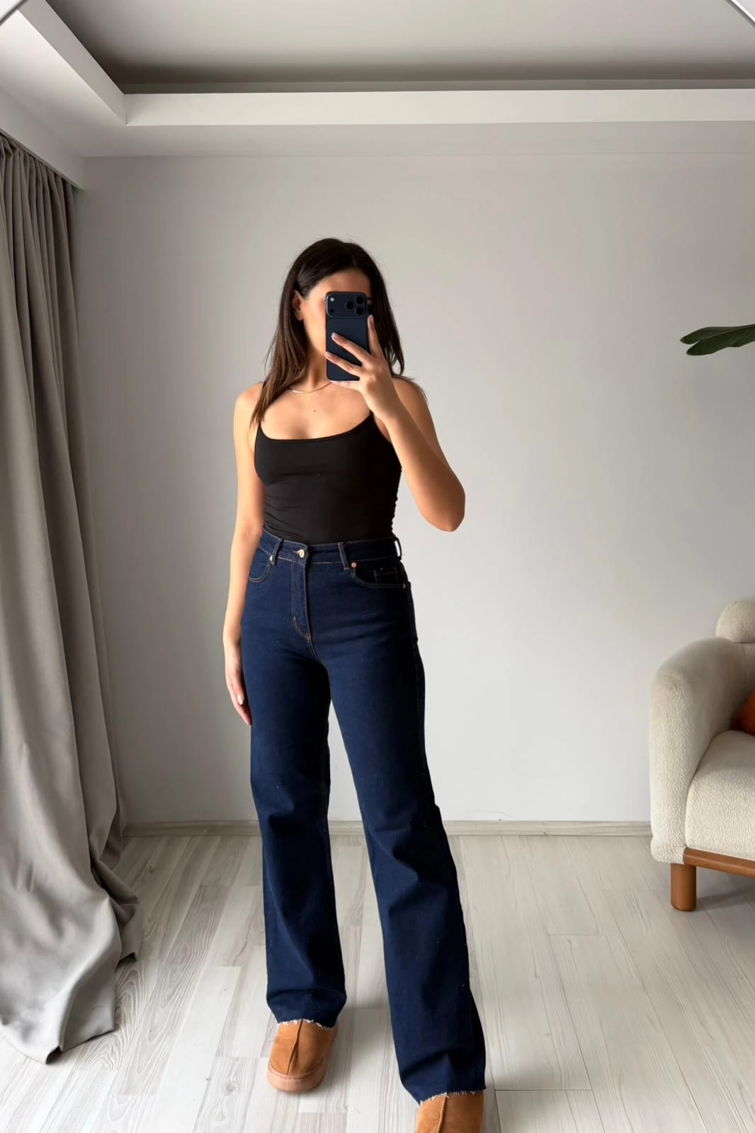 Yüksek Bel Düz Paça Jean- Lacivert