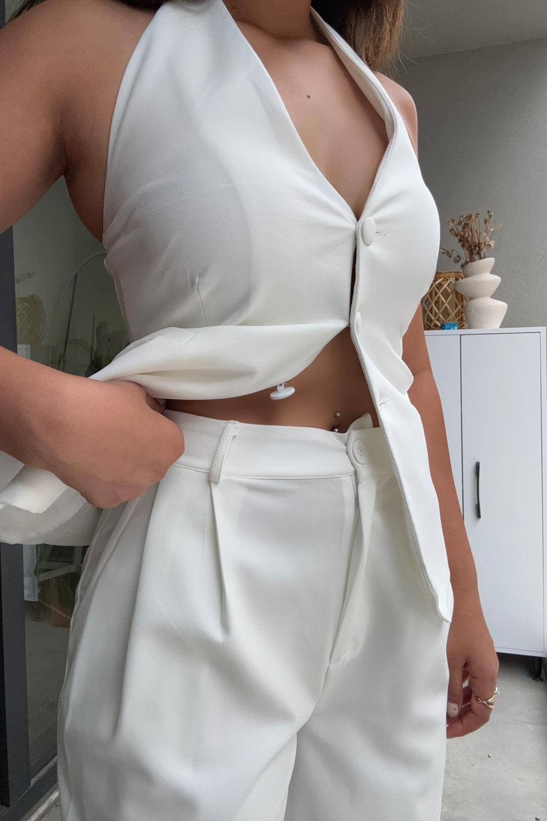 Halter Yaka Yelekli Palazzo Takım – Cles Couture