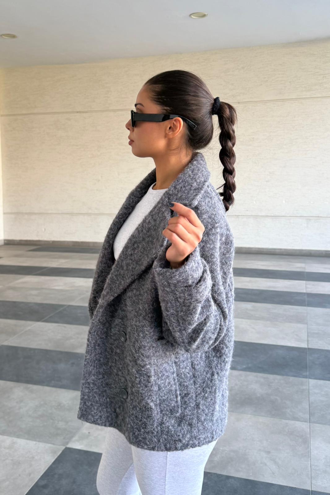 Gri Cozy Oversize Kaşe Ceket
