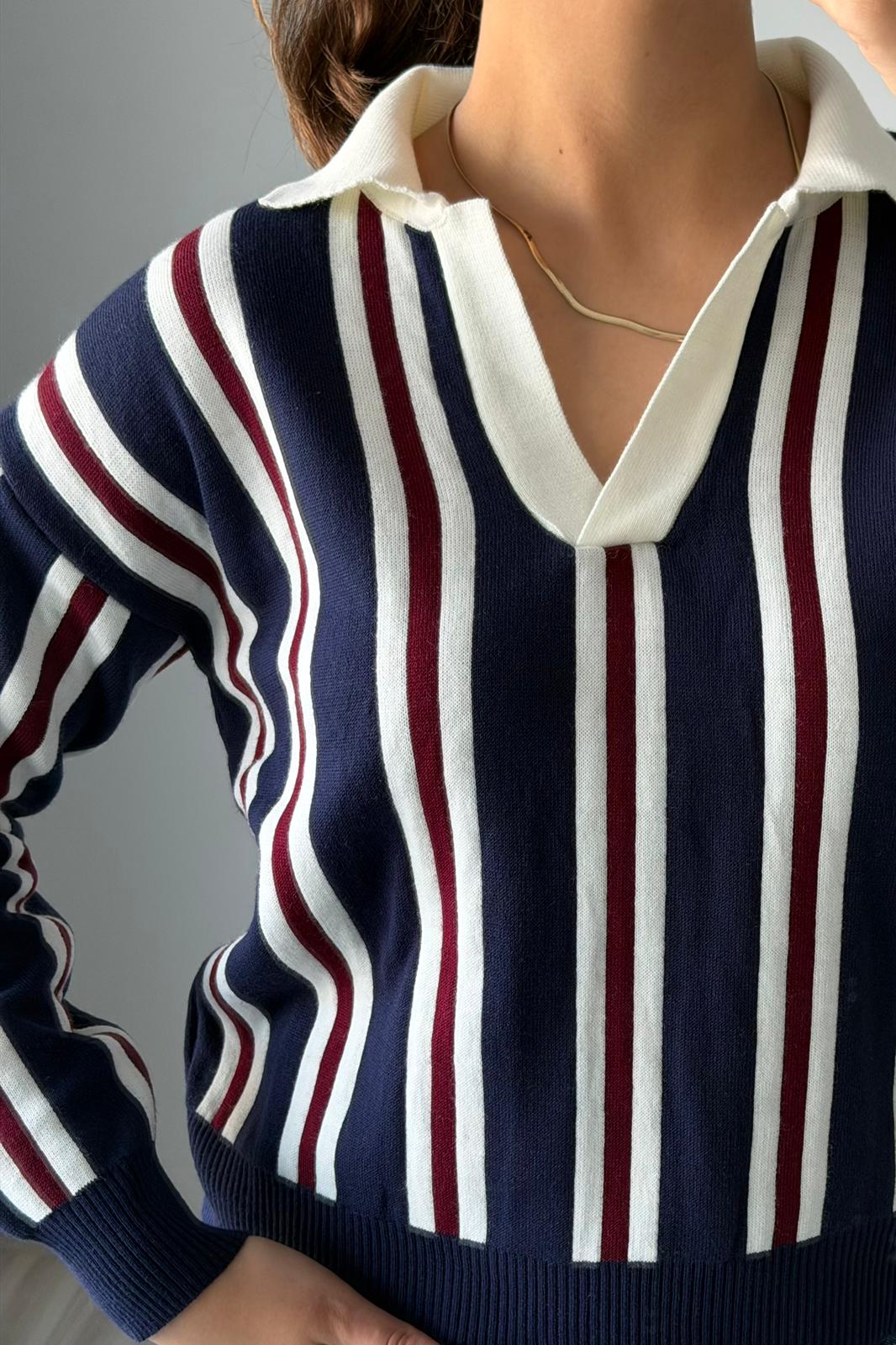 V Yaka Çizgi Triko – Lacivert