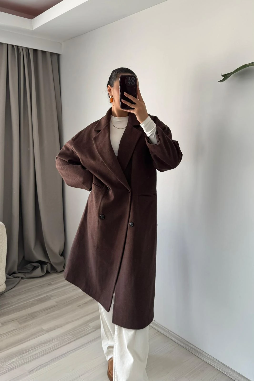  Düğmeli Oversize Uzun Kaban