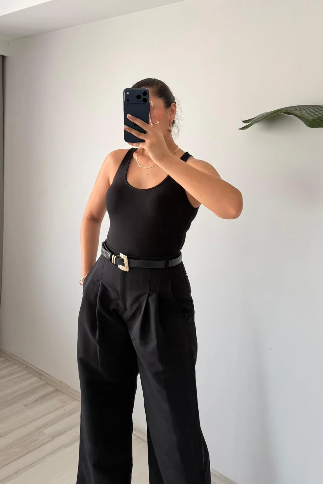 Wide-Leg Basic Pantolon - Siyah