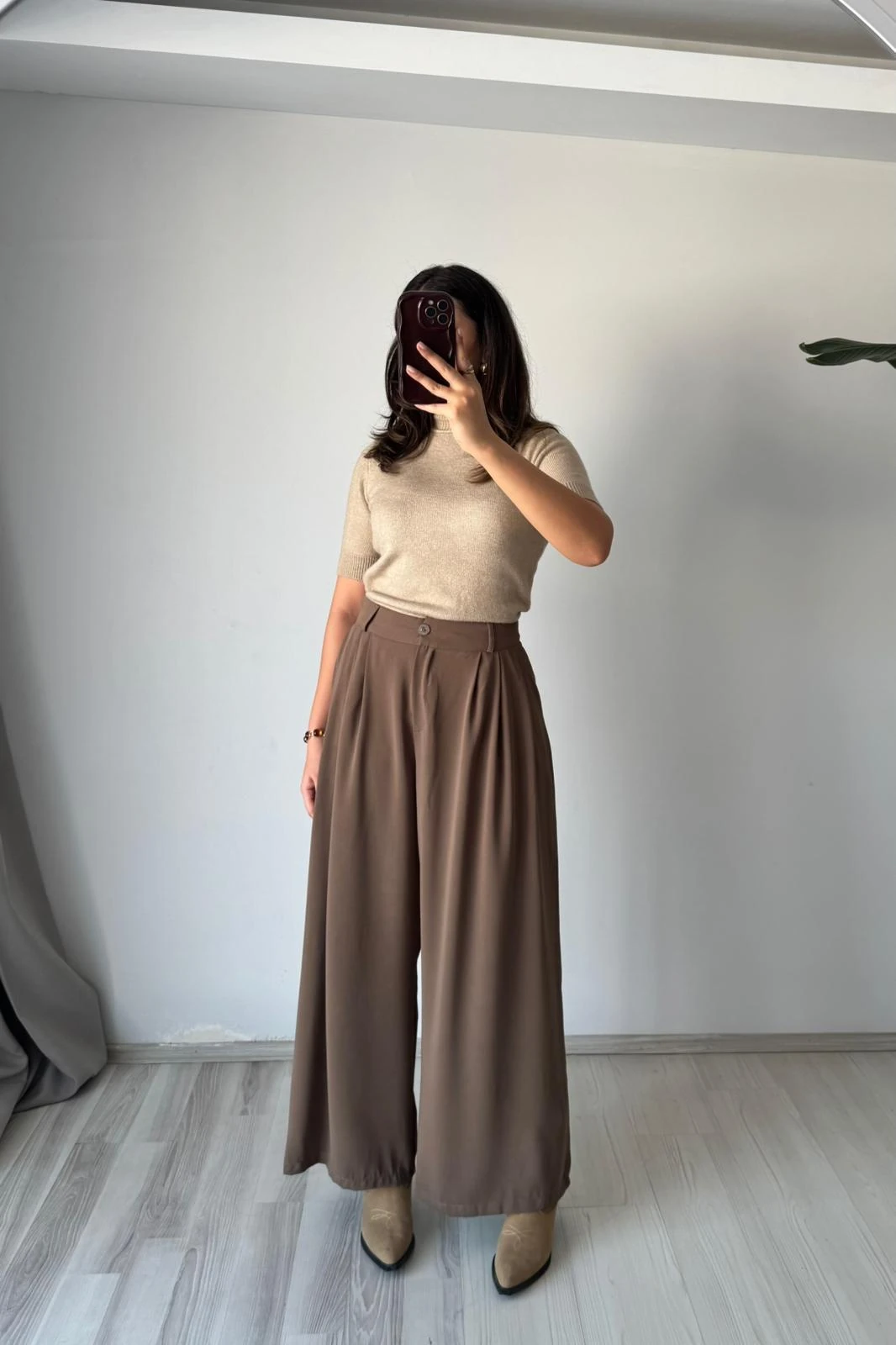 Yüksek Bel Dökümlü Pantolon