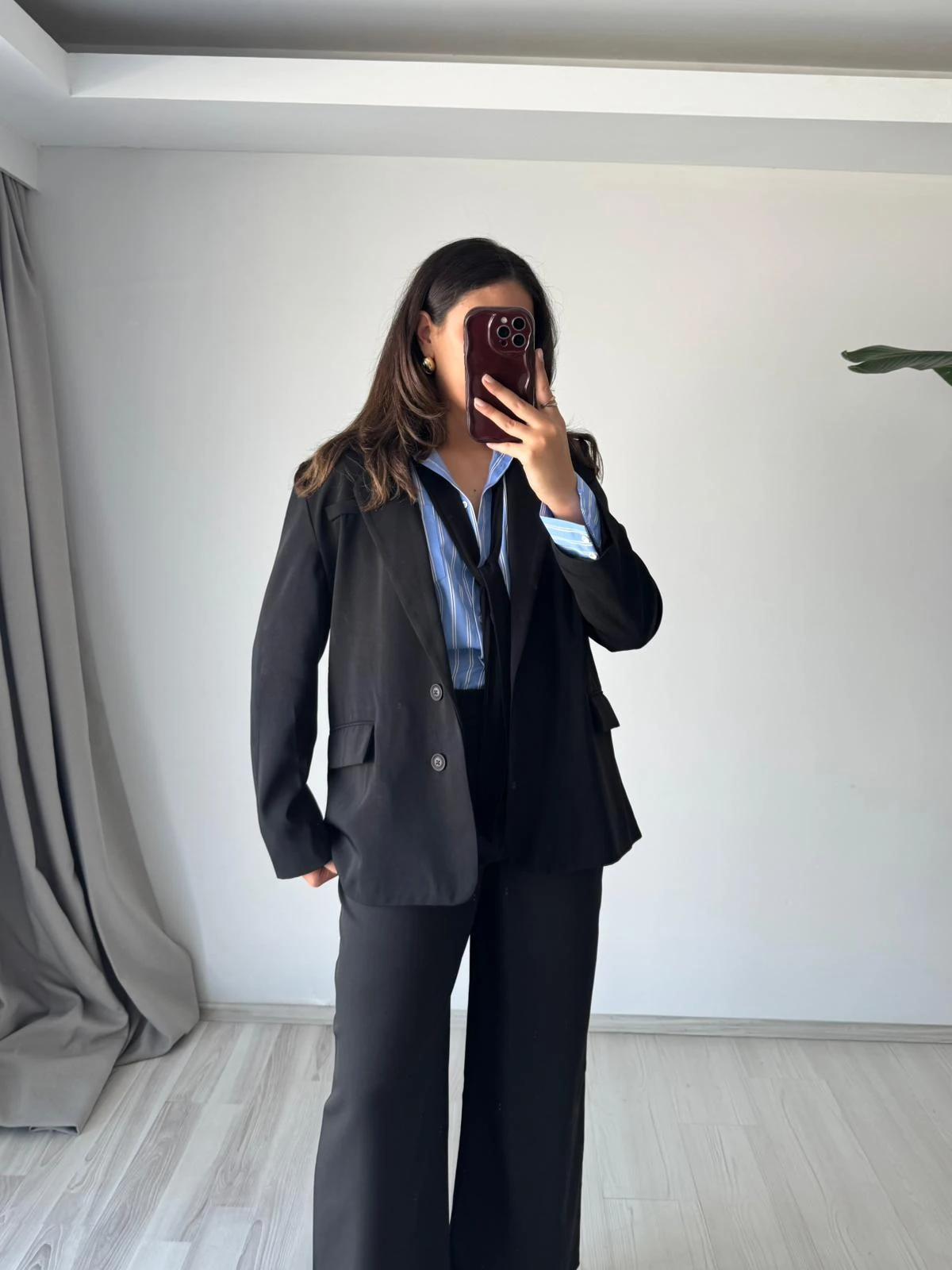 Klasik Kesim Düğmeli Blazer Palazzo Takım