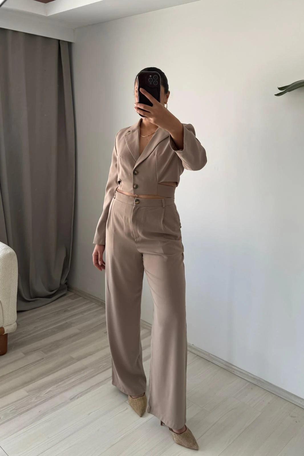 Palazzo Crop Ceket Takım