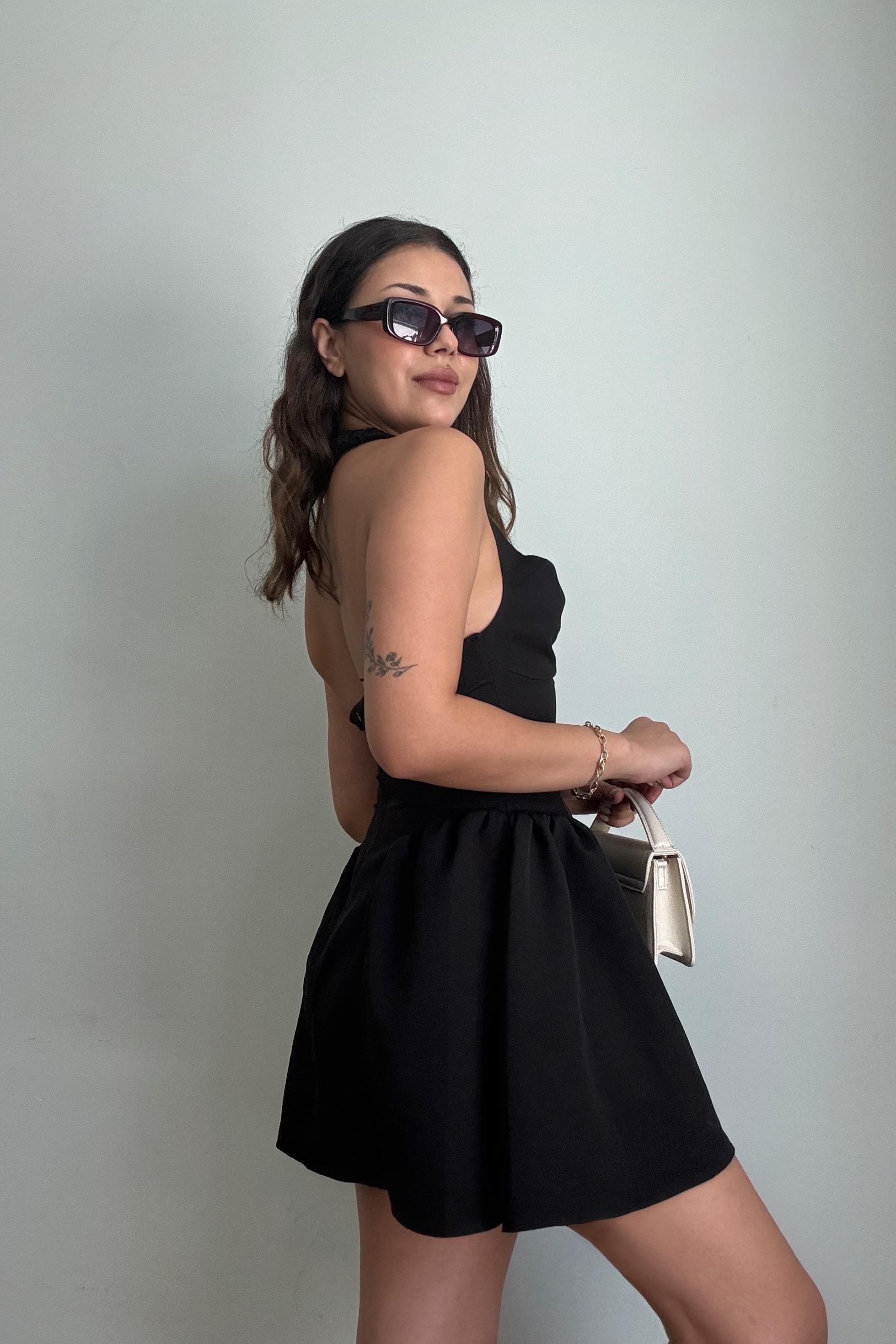 Luna Drapeli Mini Elbise - Midnight Kiss