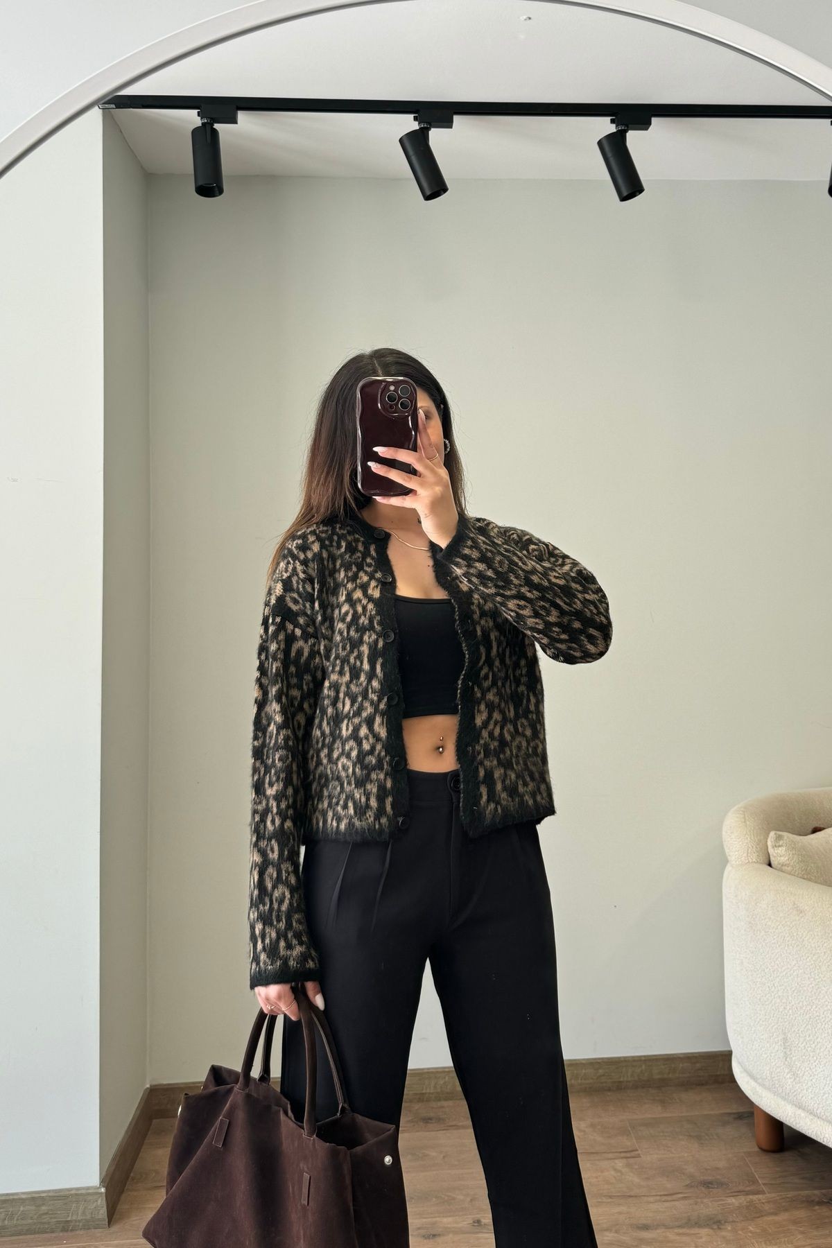 Leopar Desenli Hırka