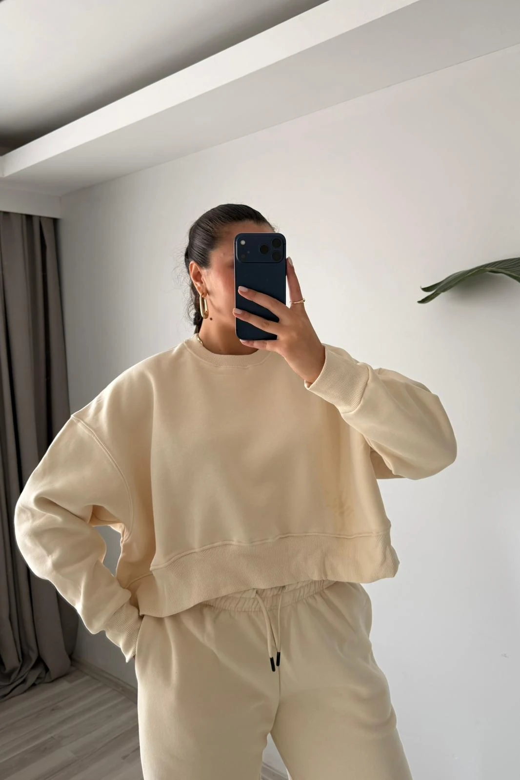 İçi Şardonlu Sweat Eşofman Takım - ekru