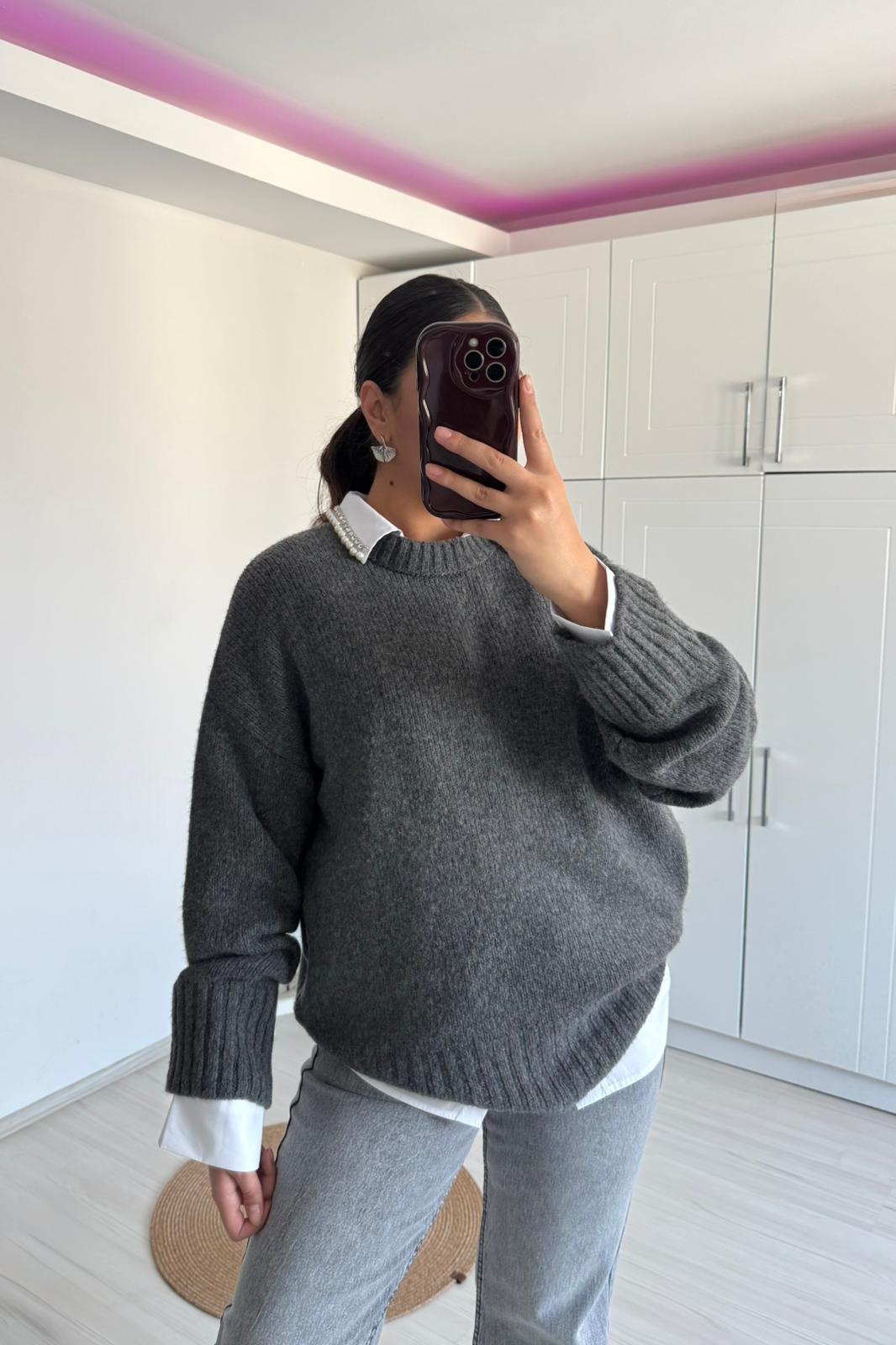 Bisiklet Yaka Oversize Triko Kazak