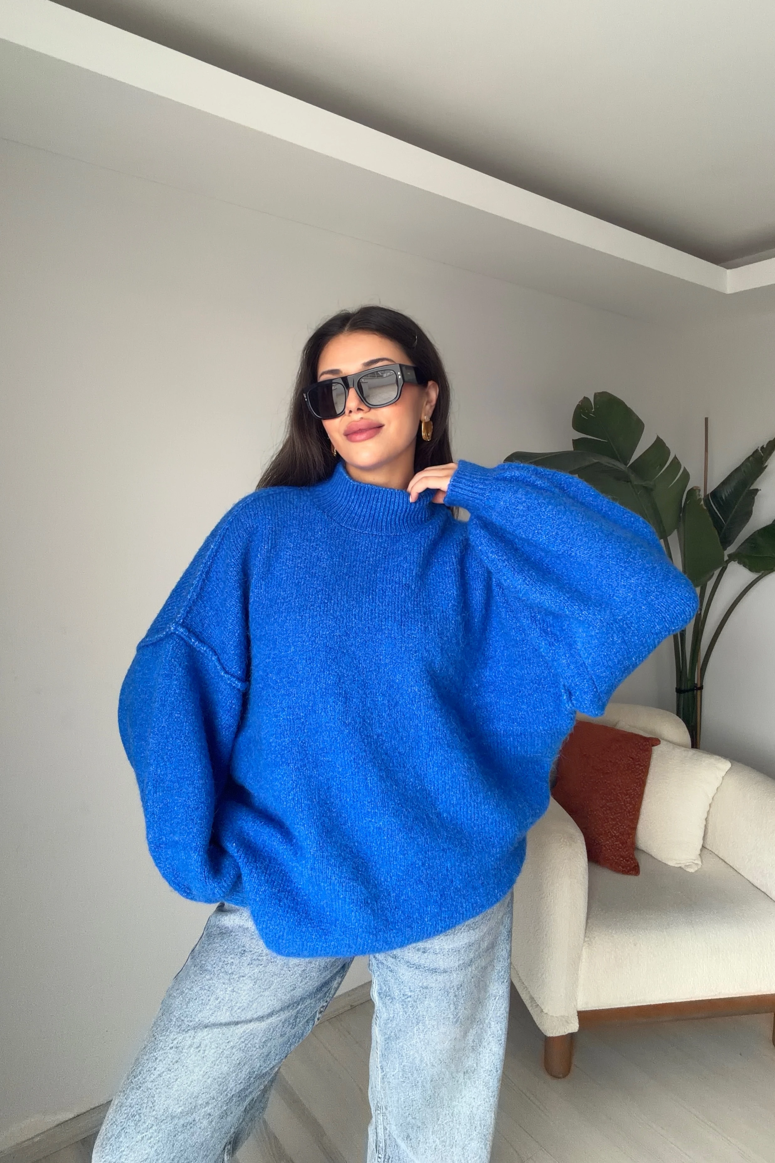 Yumuşak Doku Balon Kol Triko Kazak