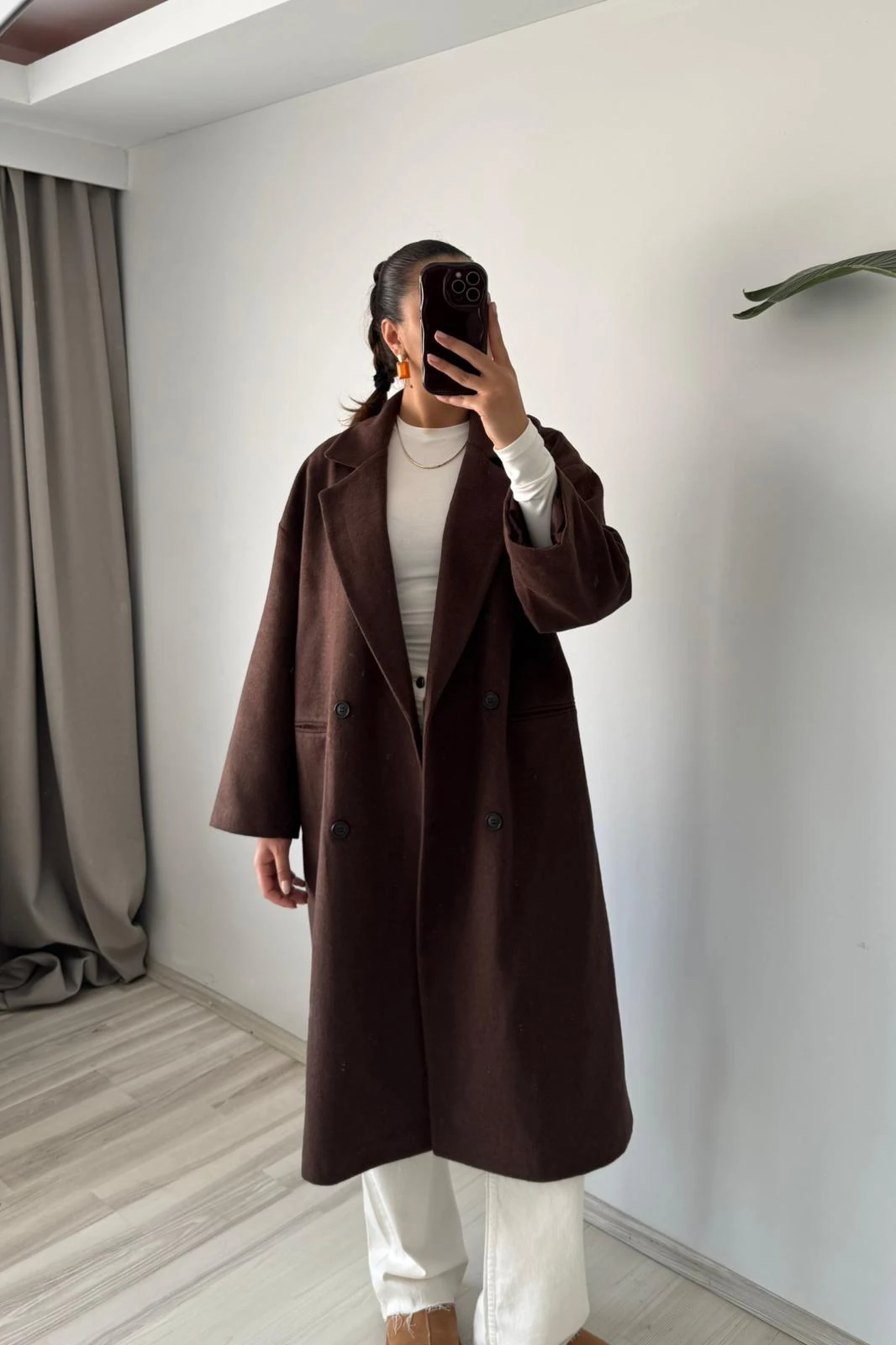  Düğmeli Oversize Uzun Kaban