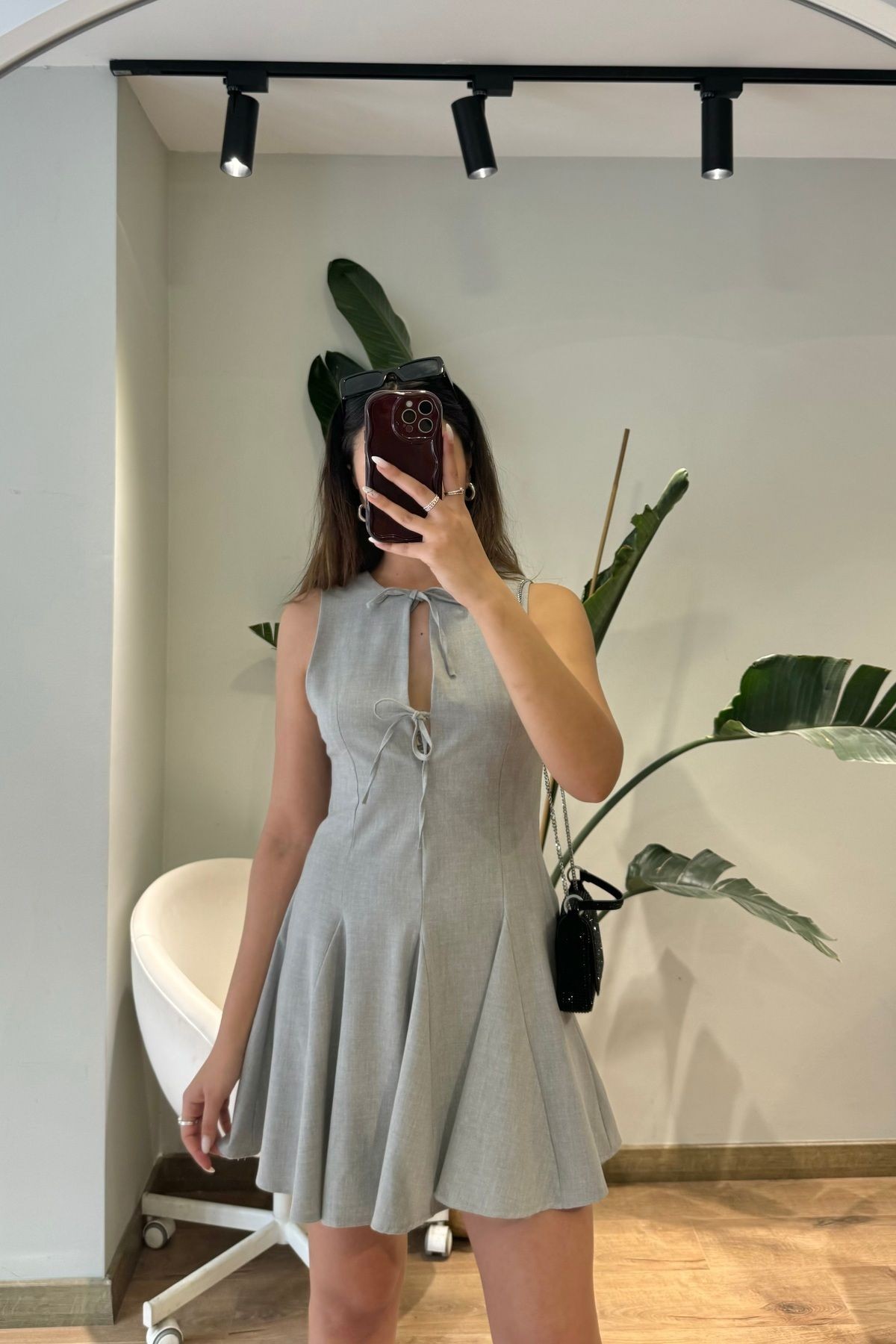 Cles Couture Düğüm Detaylı Mini Elbise - gri