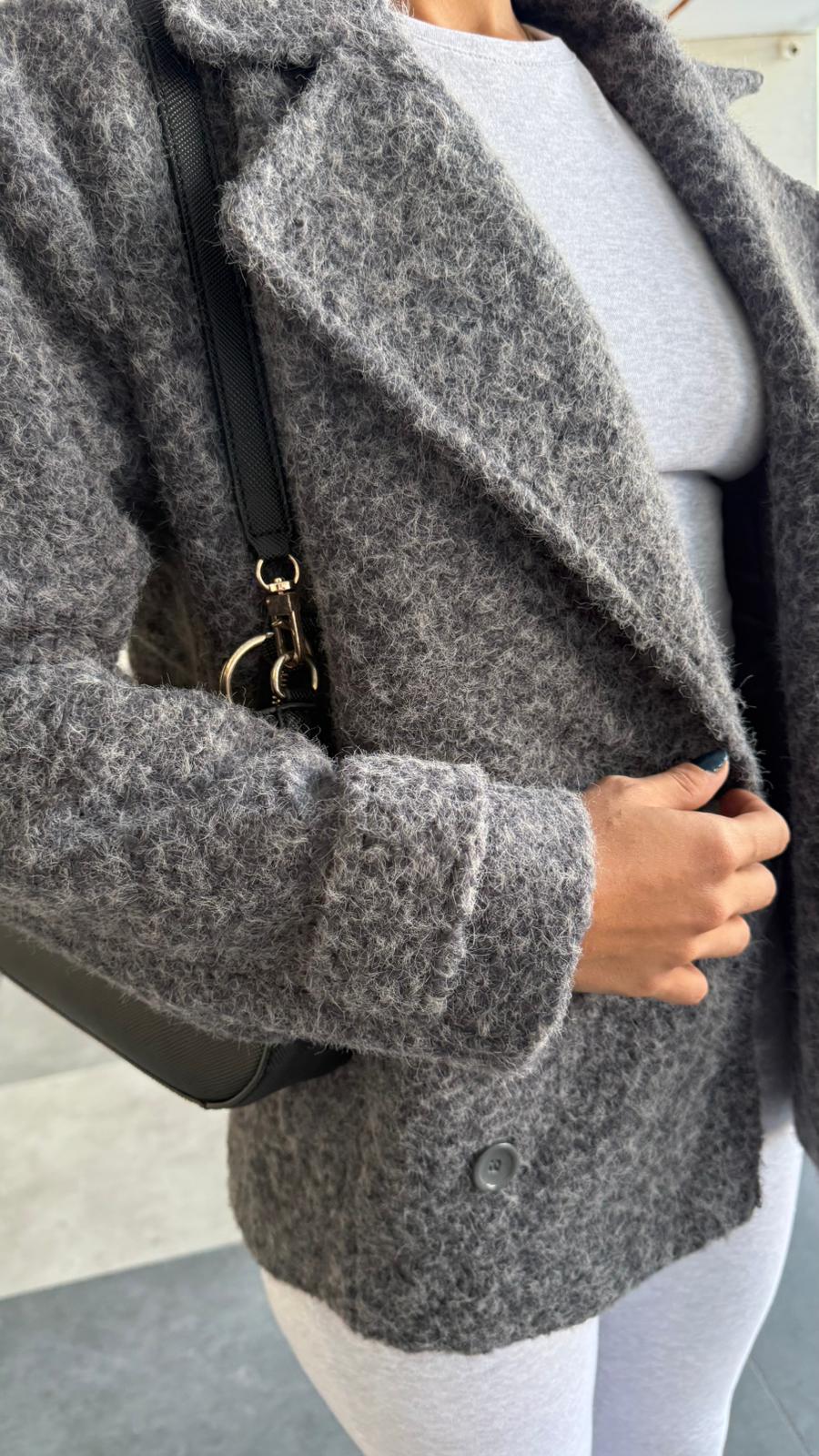 Gri Cozy Oversize Kaşe Ceket