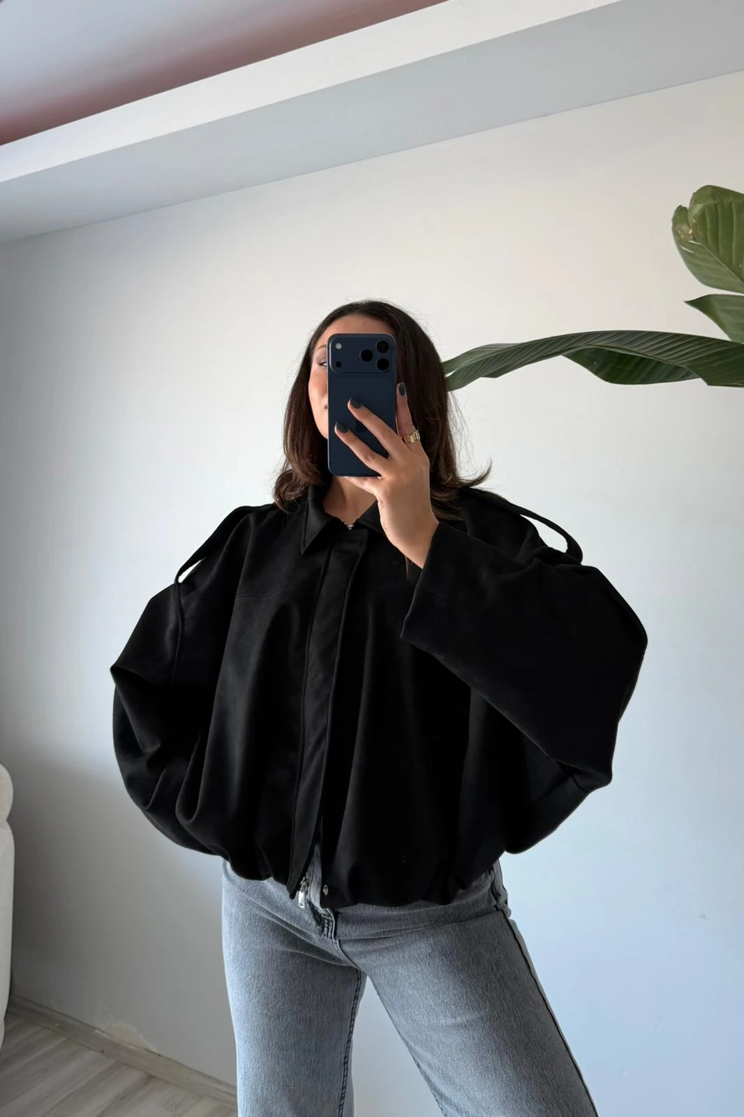 Süet Oversize Ceket - siyah