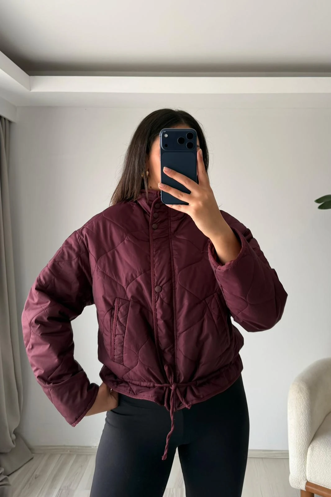 Kısa Kapitone Ceket - Bordo