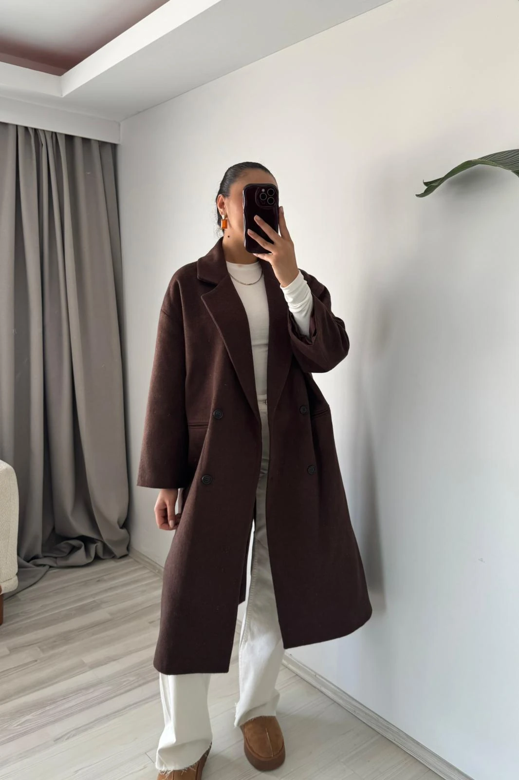  Düğmeli Oversize Uzun Kaban