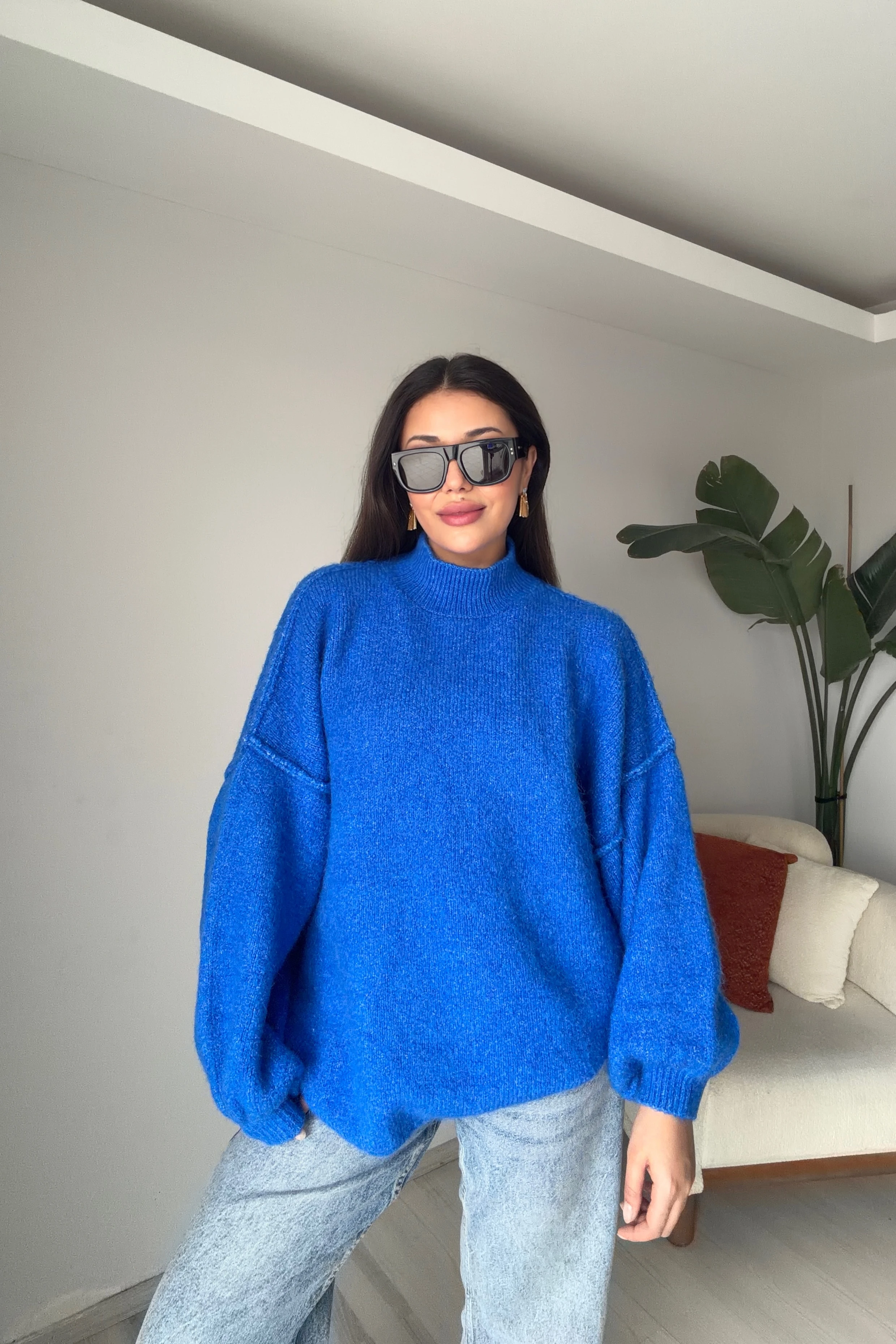 Yumuşak Doku Balon Kol Triko Kazak