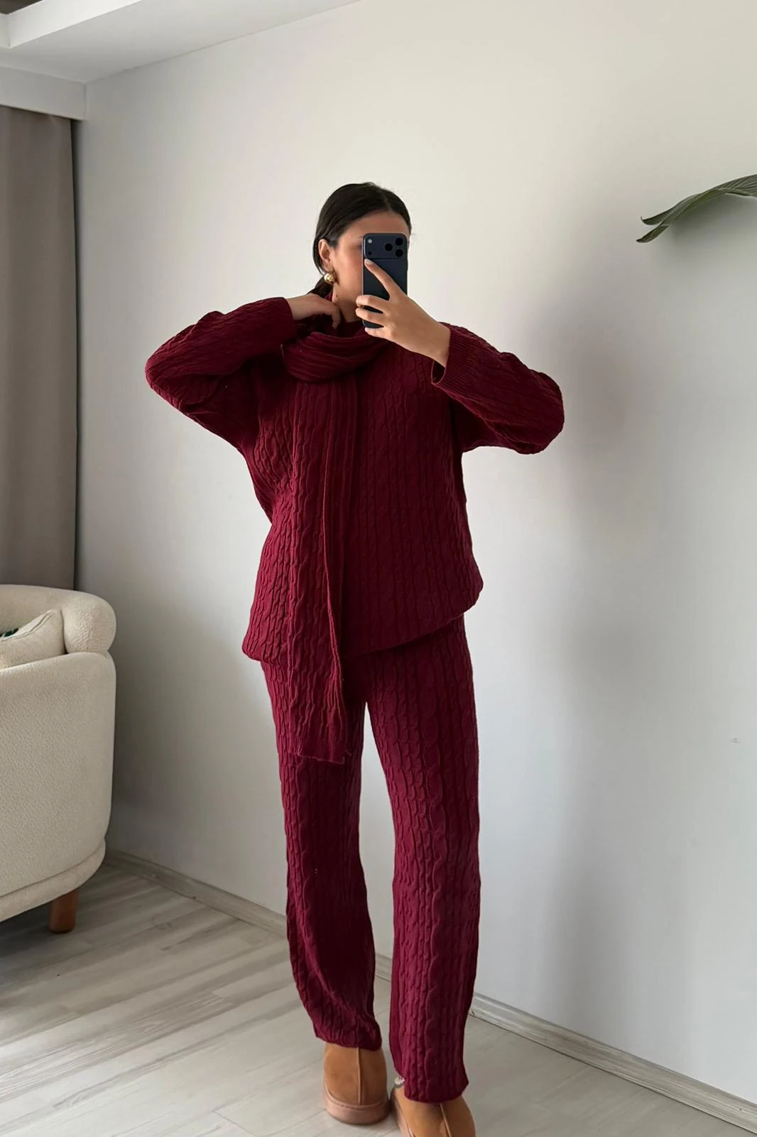 Örgü Dokulu Üçlü Triko Set