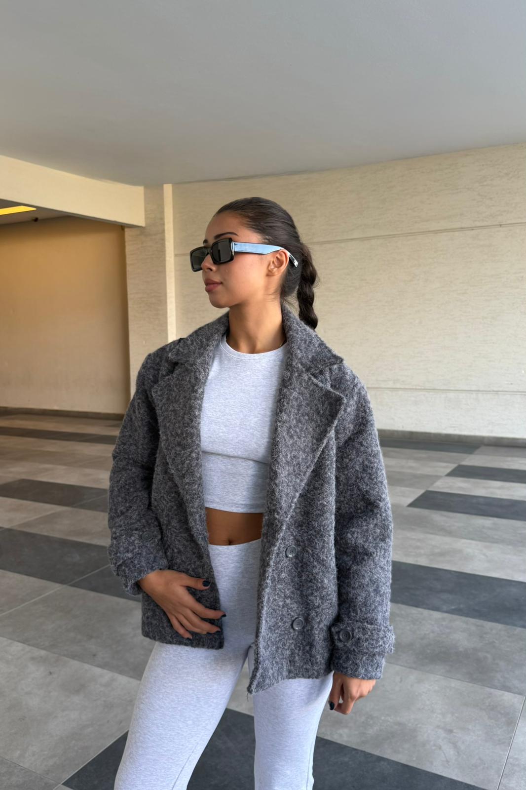 Gri Cozy Oversize Kaşe Ceket