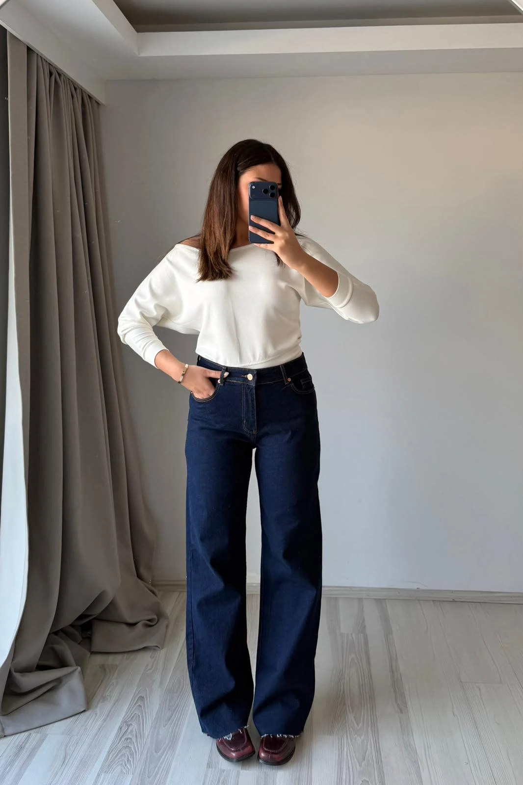 Yüksek Bel Düz Paça Jean- Lacivert