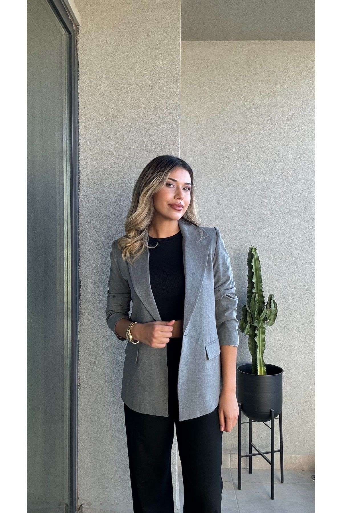 İçi Astarlı Tek Düğmeli Blazer Ceket