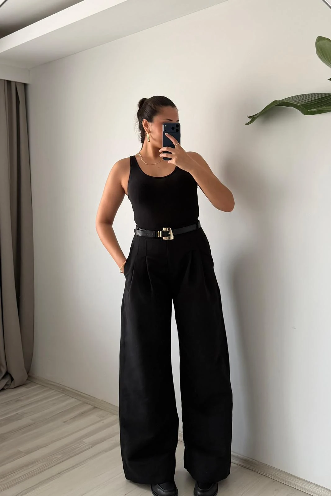 Wide-Leg Basic Pantolon - Siyah