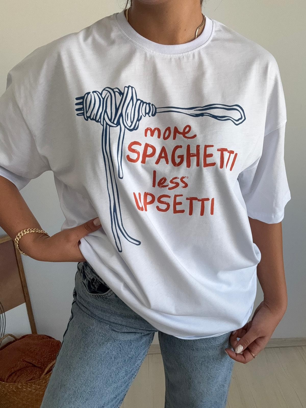 Baskılı Oversize Tişört – 3 Farklı Tasarım - Spaghetti Baskılı Tişört