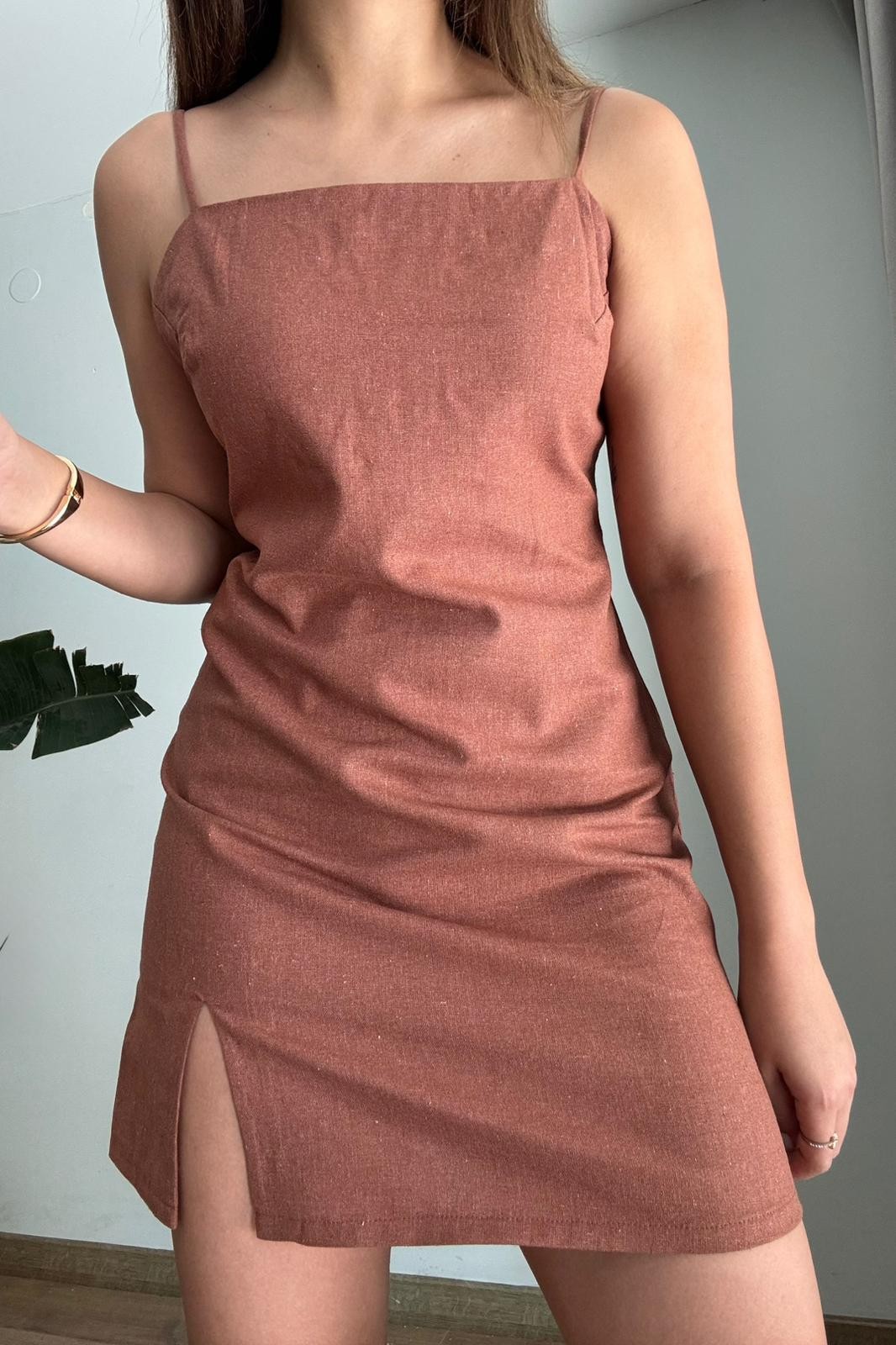 Sora İnce Askılı Mini Elbise - Terracota