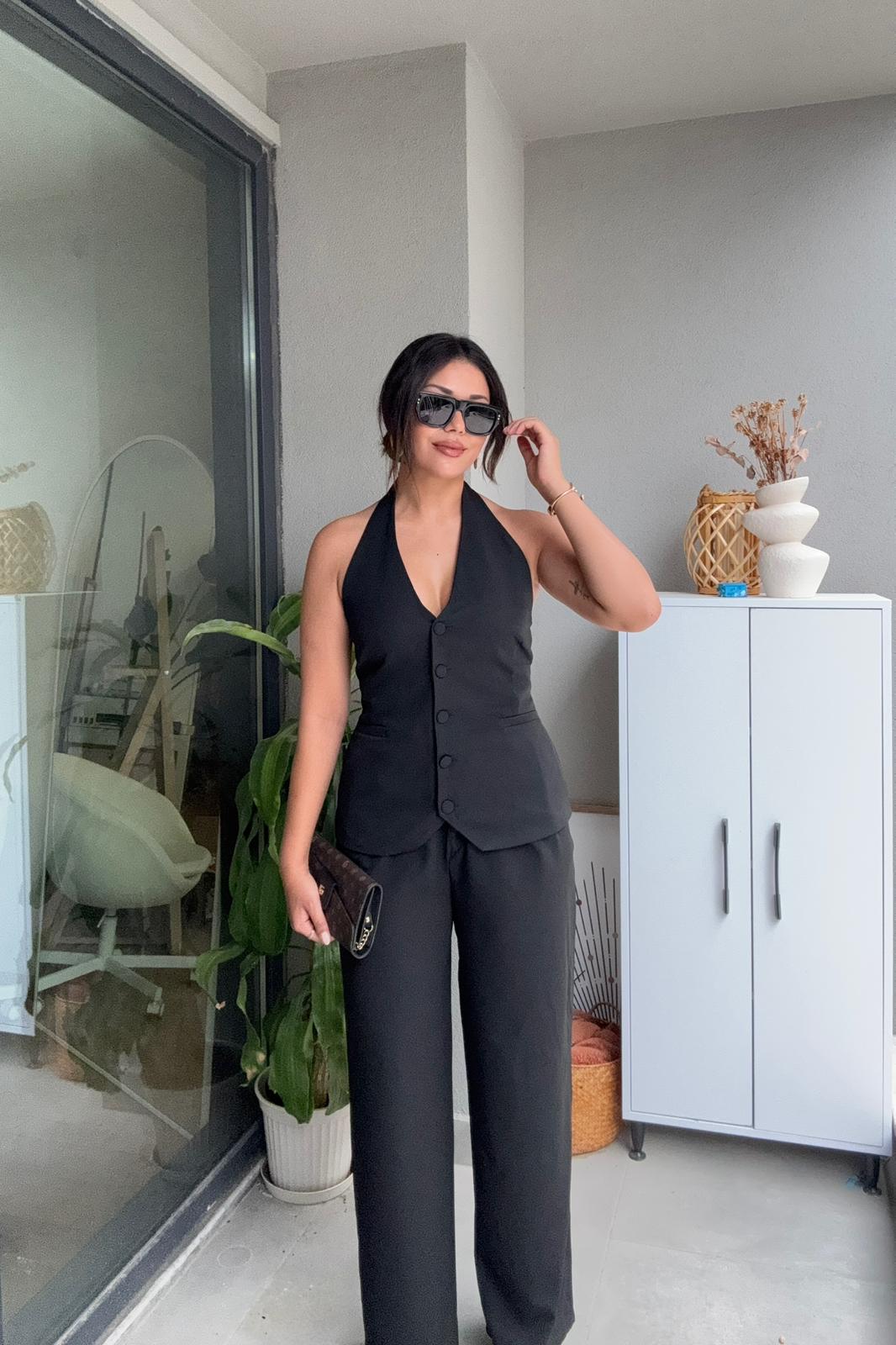 Halter Yaka Yelekli Palazzo Takım – Cles Couture