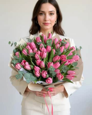 Pink Muse pembe lale buketi