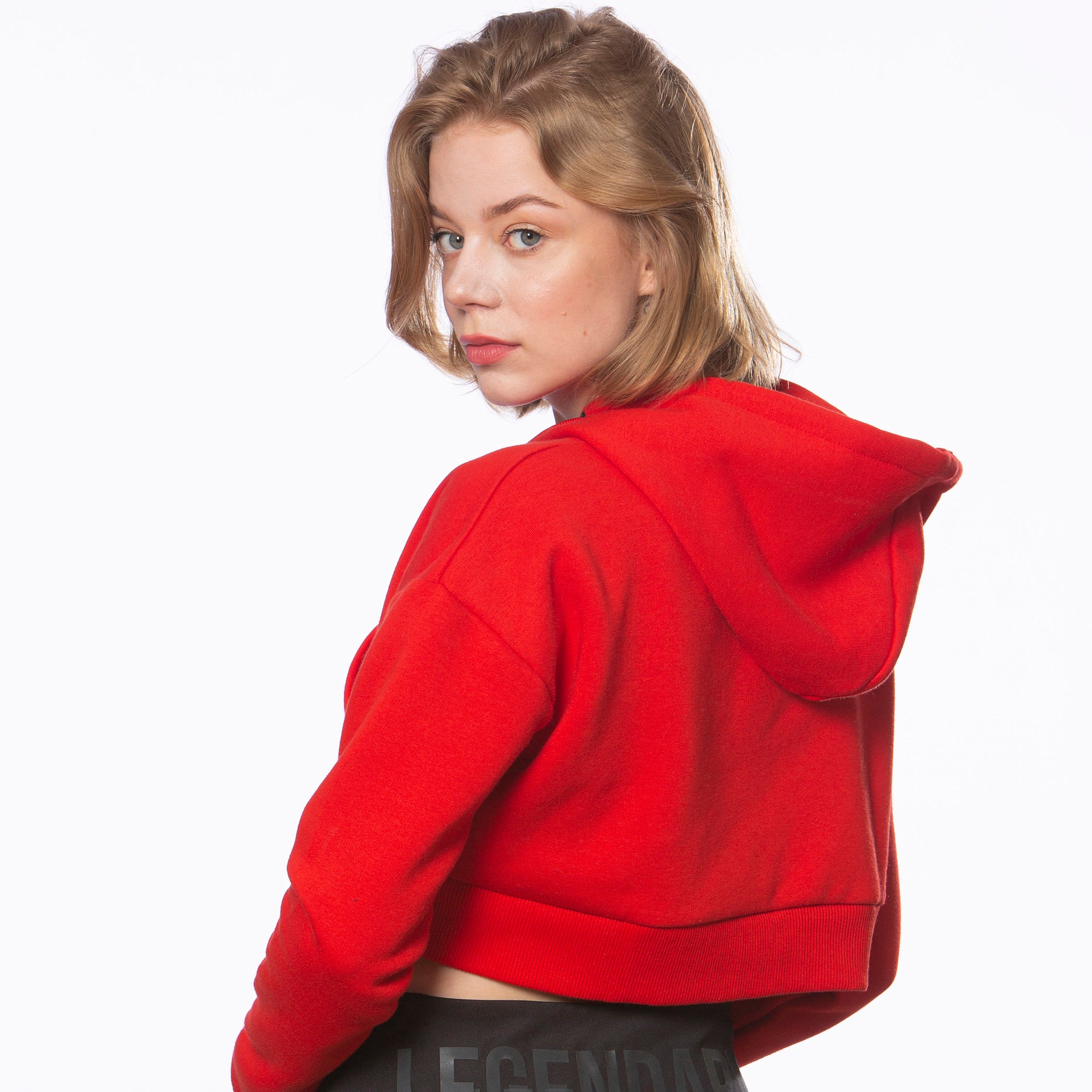 Nymphe Kadın Kırmızı Kapüşonlu Sweatshirt Kısa