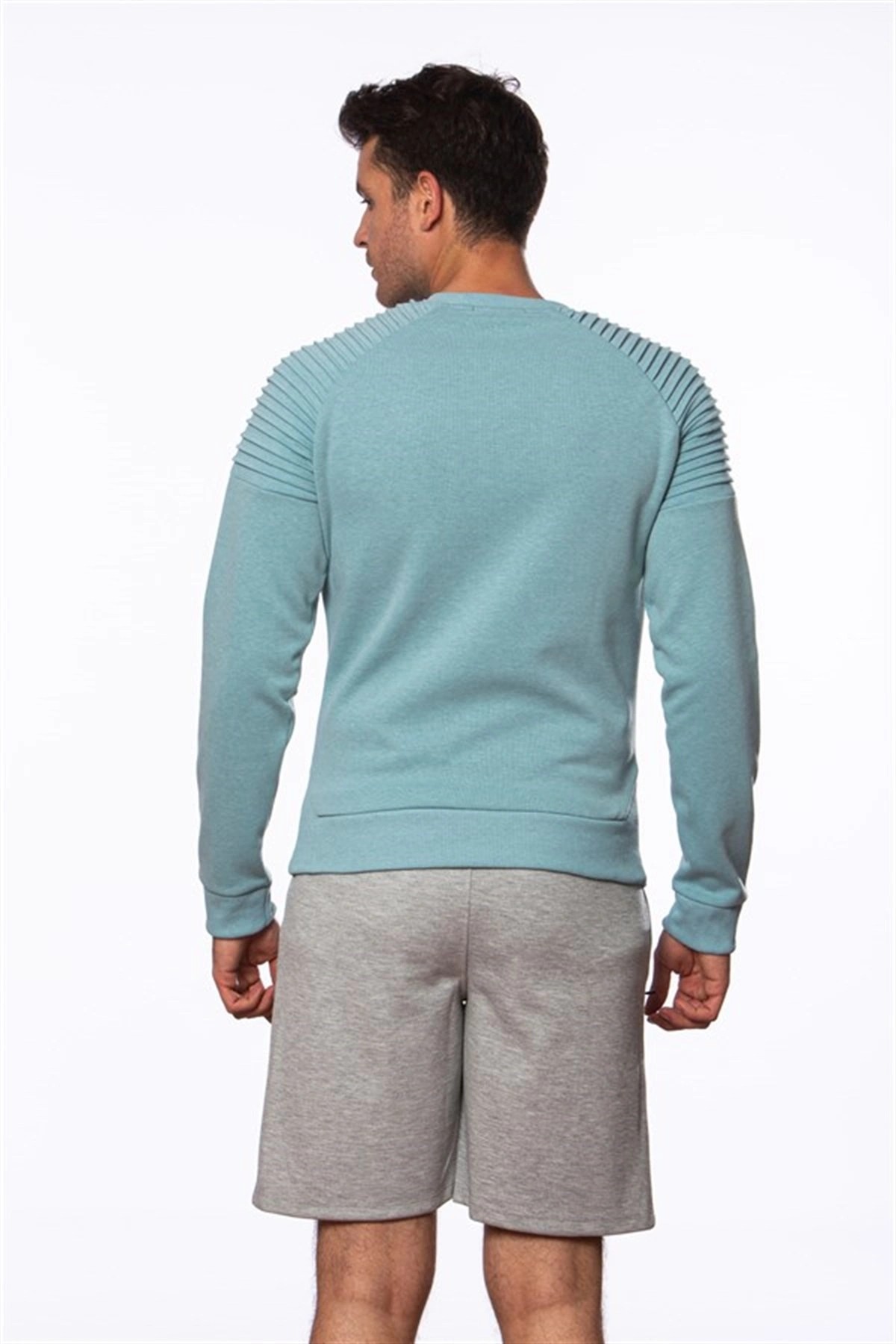Erkek Mint Omuzları Nervür Detaylı Gipeli İnterlok Spor Sweatshirt