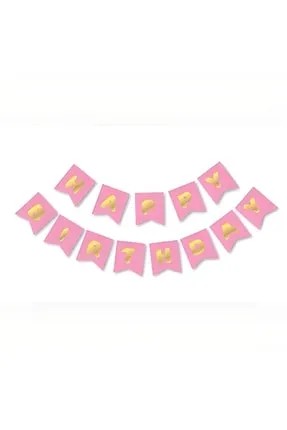 HAPPY BIRTHDAY PEMBE GOLD YALDIZLI BANNER