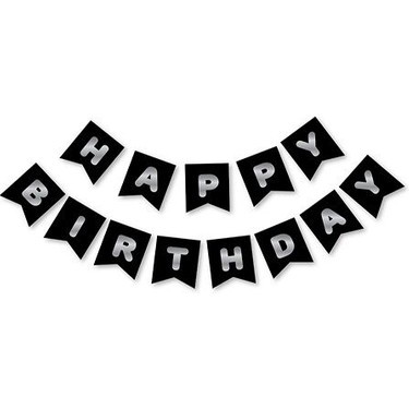 HAPPY BIRTHDAY SİYAH SİLVER YALDIZLI BANNER