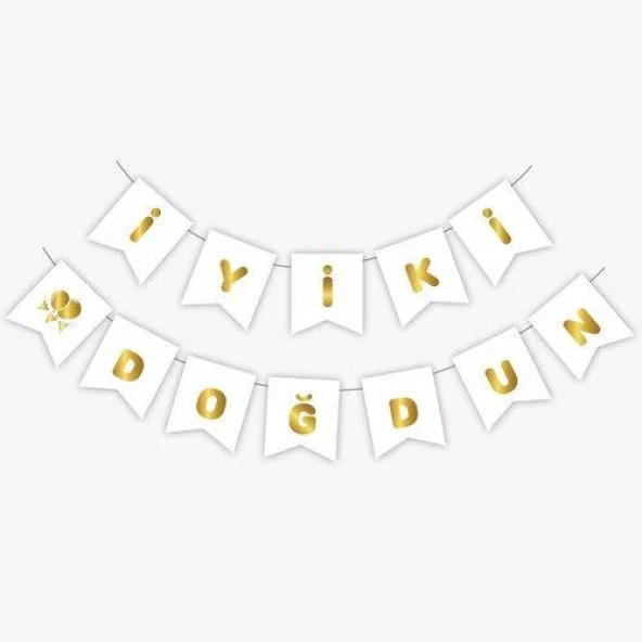 İYİ Kİ DOĞDUN BEYAZ GOLD YALDIZLI BANNER