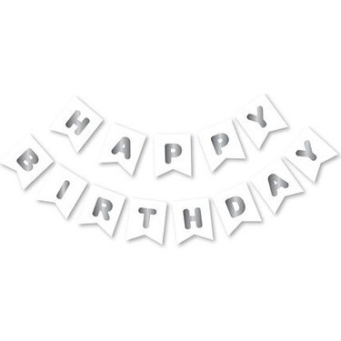 HAPPY BIRTHDAY BEYAZ SİLVER YALDIZLI BANNER