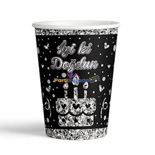 8LI KARTON BARDAK SİLVER İYİ Kİ DOĞDUN 8 OZ