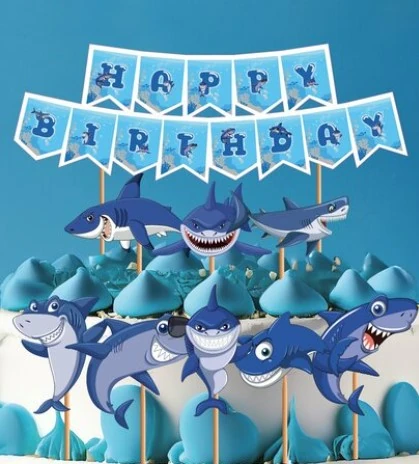 KÖPEKBALIĞI TEMALI ÖZEL KESIM PASTA DEKOR SETI