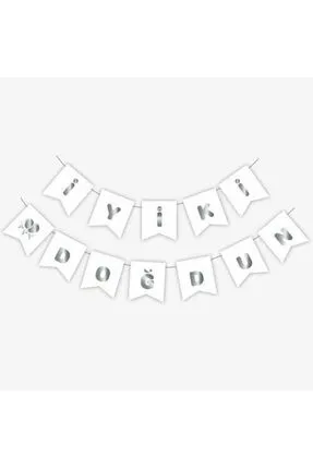 İYİ Kİ DOĞDUN Beyaz SİLVER YALDIZLI BANNER